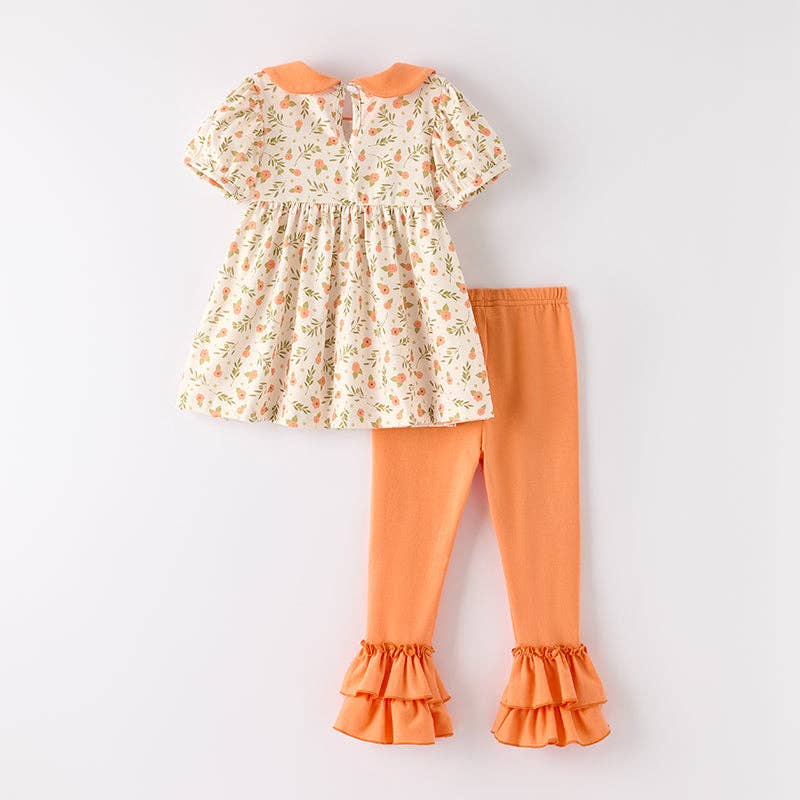 Pumpkin Applique Long Sleeves Floral Pant Set