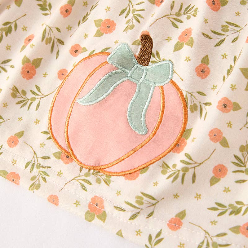 Pumpkin Applique Long Sleeves Floral Pant Set