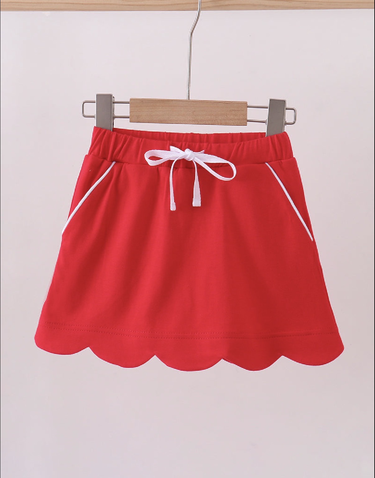 Red scalloped skort set