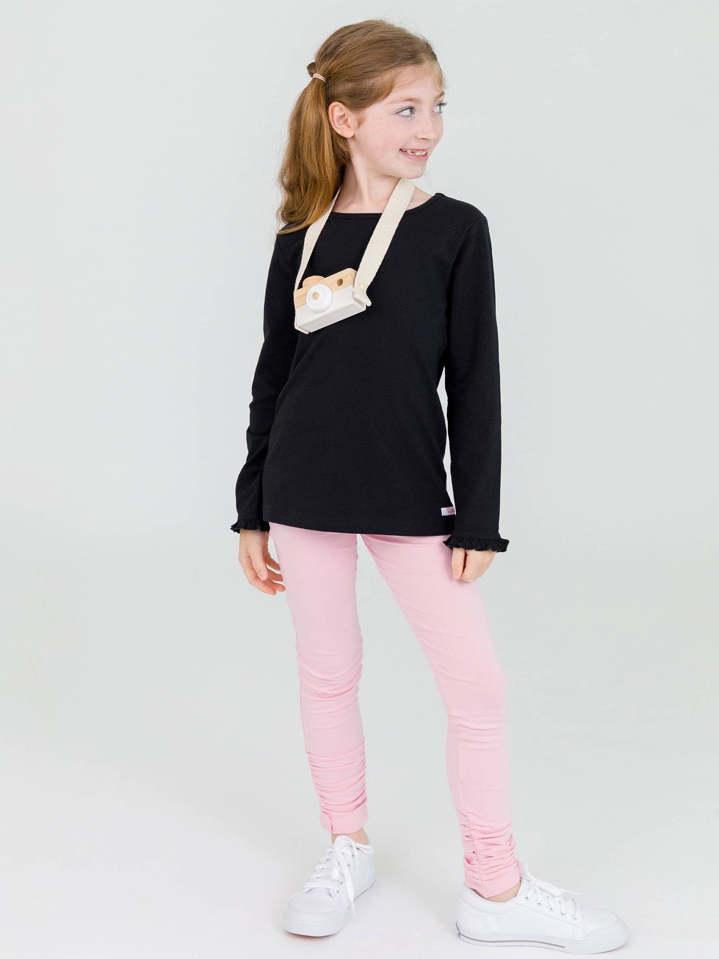Girls Pink Ruched Bow Leggings
