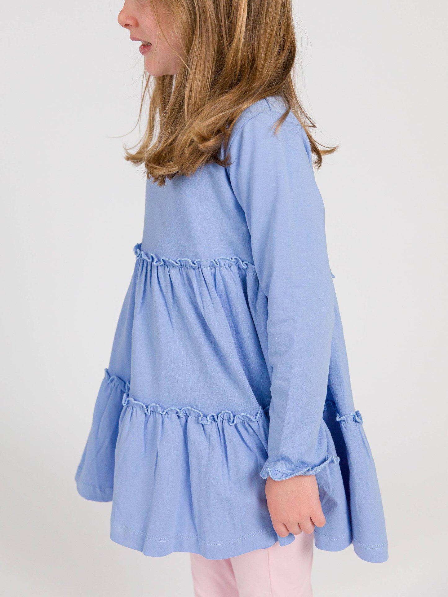 Girls Periwinkle Blue Knit Ruffle Tiered Tunic Top