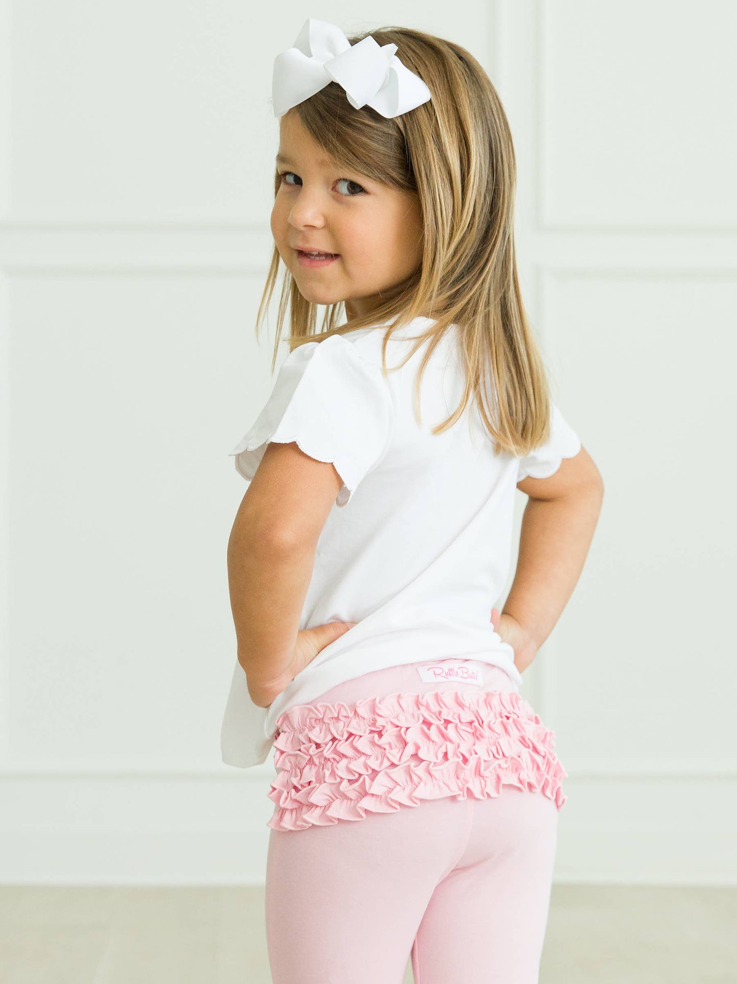 Baby Girls Pink Ruched Bow Leggings