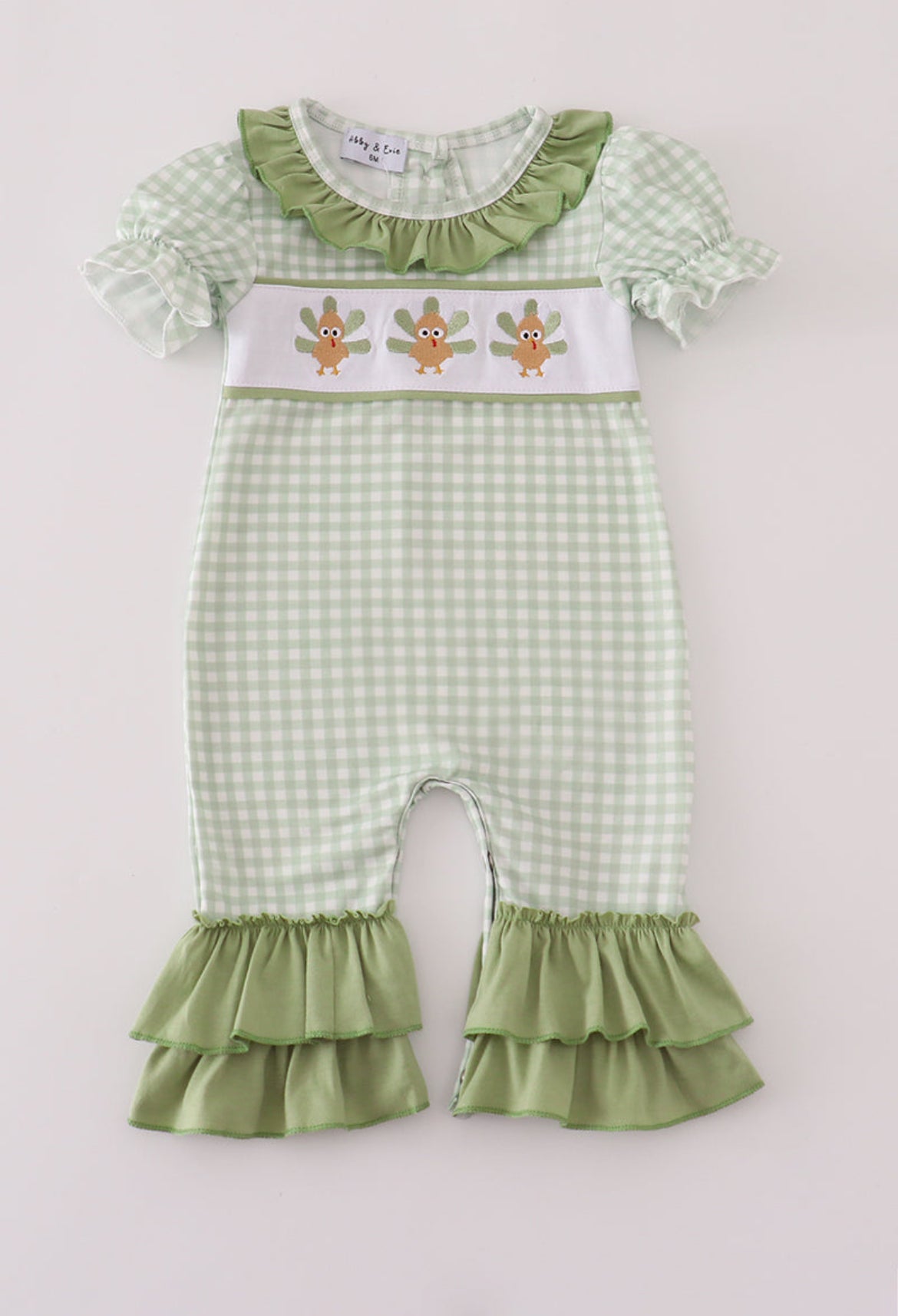 Sage Gingham Turkey Romper