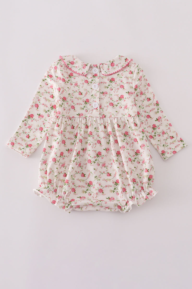 Pink rose hand smocked bubble