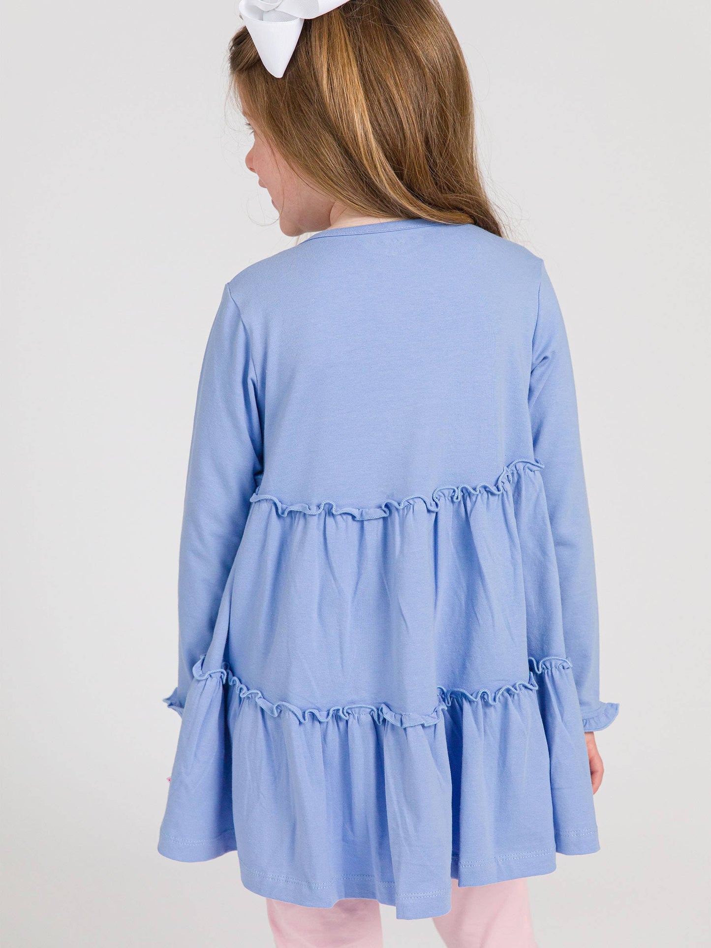 Girls Periwinkle Blue Knit Ruffle Tiered Tunic Top