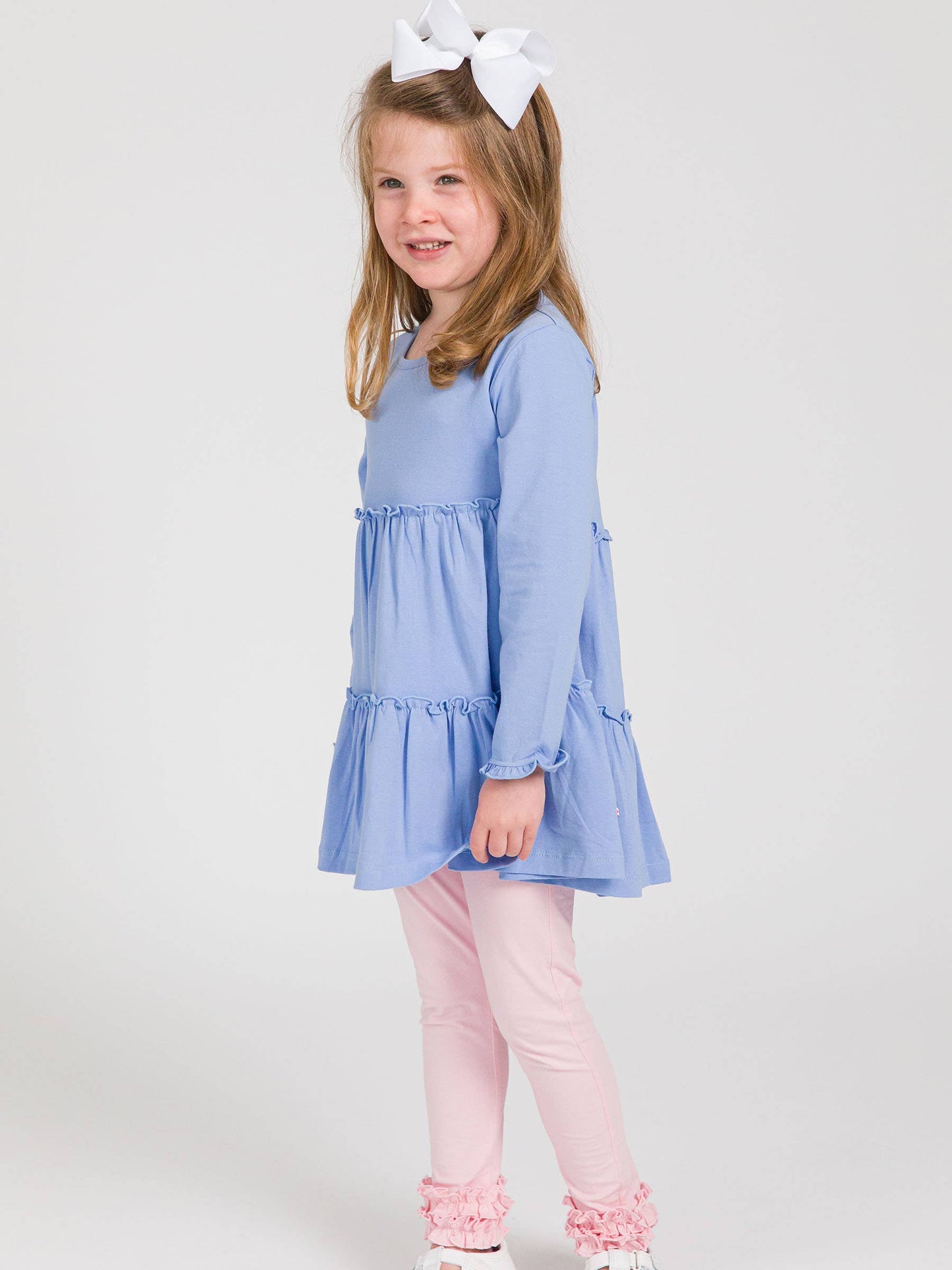 Girls Periwinkle Blue Knit Ruffle Tiered Tunic Top