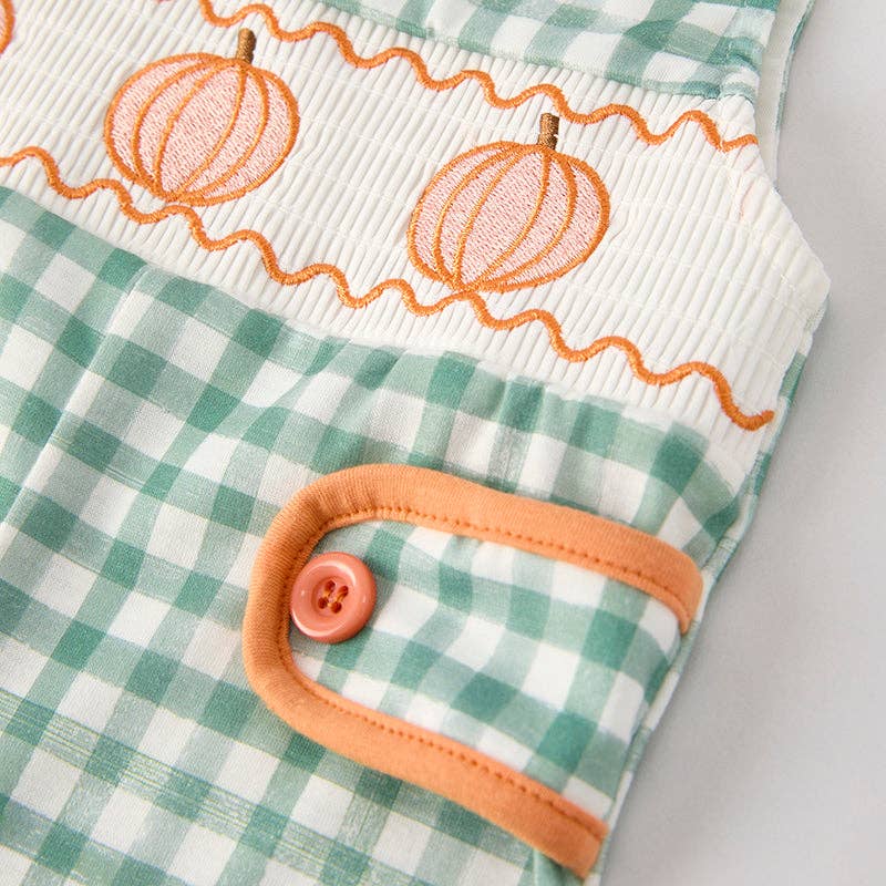 Green Plaid Halloween Pumpkin Romper