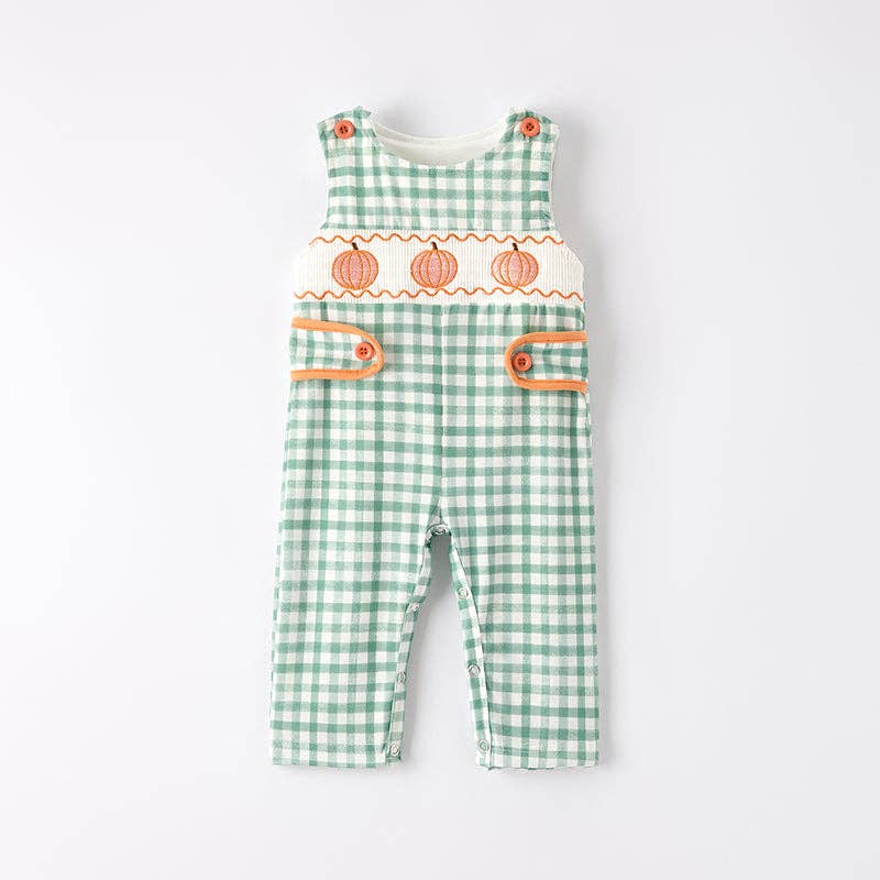 Green Plaid Halloween Pumpkin Romper