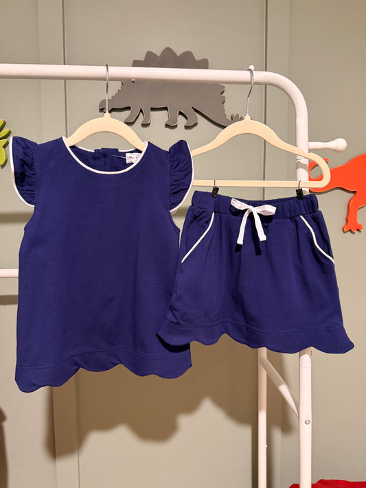 Navy scalloped skort set