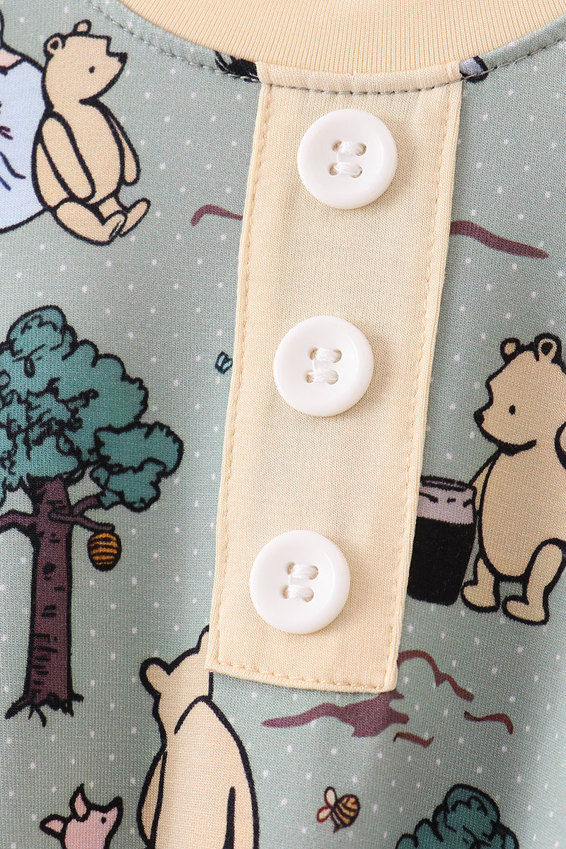 Green character bamboo 2pc gown