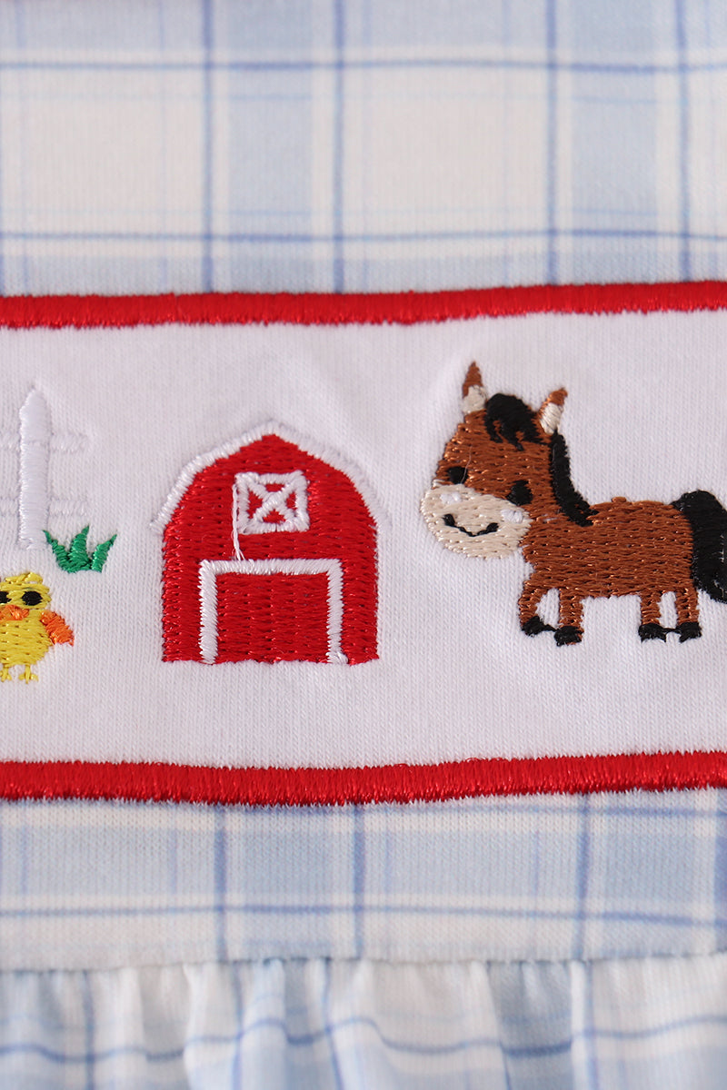 Blue farm embroidery plaid bubble