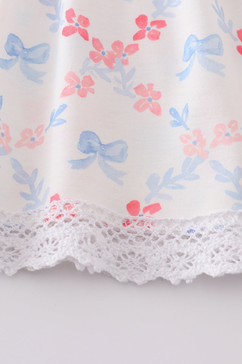 Blue bow lattice print set