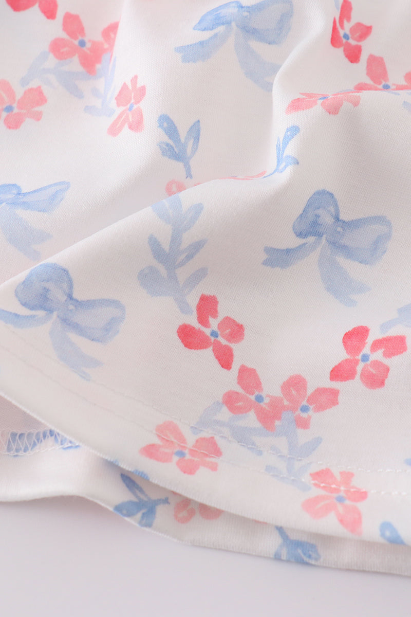 Blue bow lattice print mom&me dress