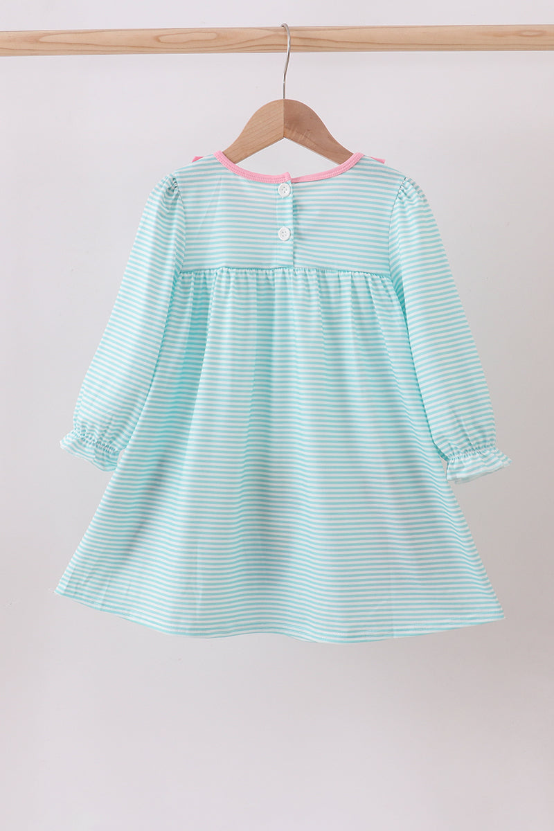 Blue character embroidery ruffle dress