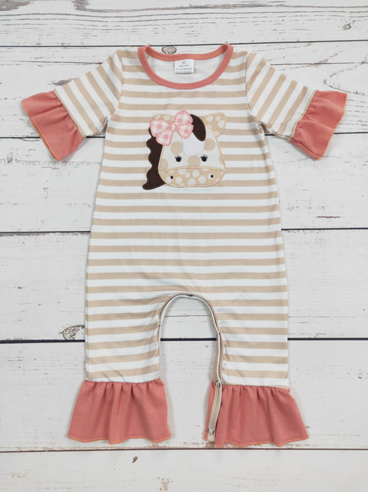 Cow Appliqué Stripe Romper
