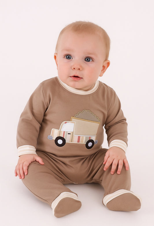 Khaki Truck appliqué Romper