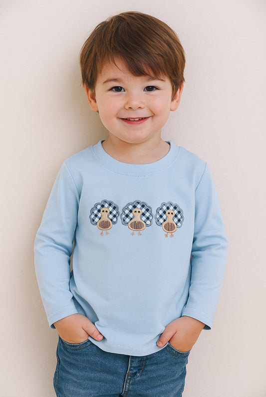 Blue Embroidered Turkey Top
