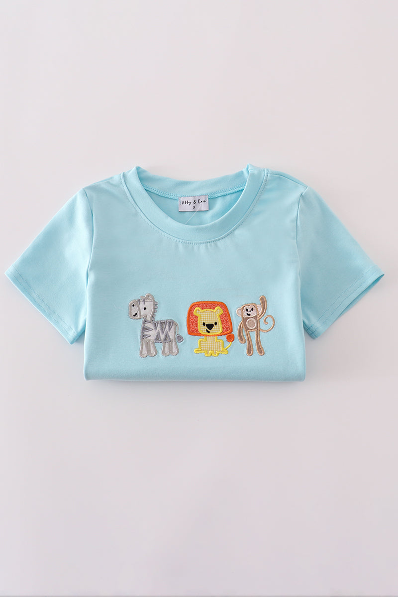Blue animals applique shorts set