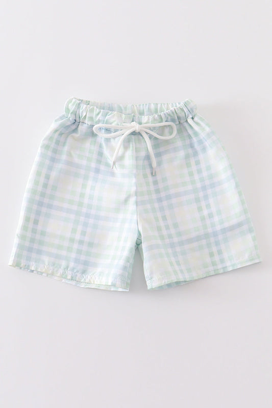 Green plaid boy trunk shorts