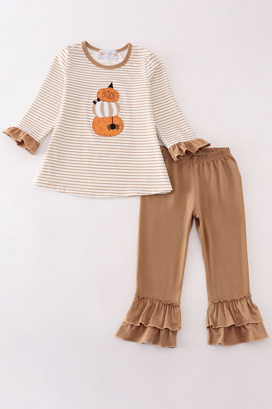 Khaki stripe glitter pumpkin set