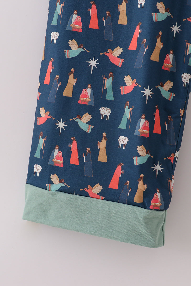 Navy nativity print dad pajamas pants