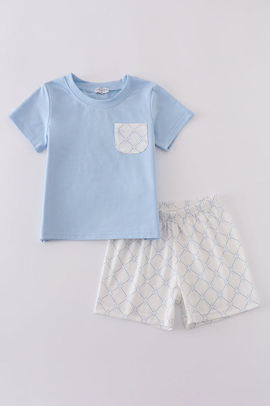 Blue classic lattice charm shorts set