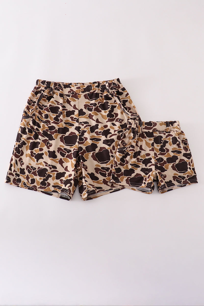 Brown camouflage print dad&me shorts
