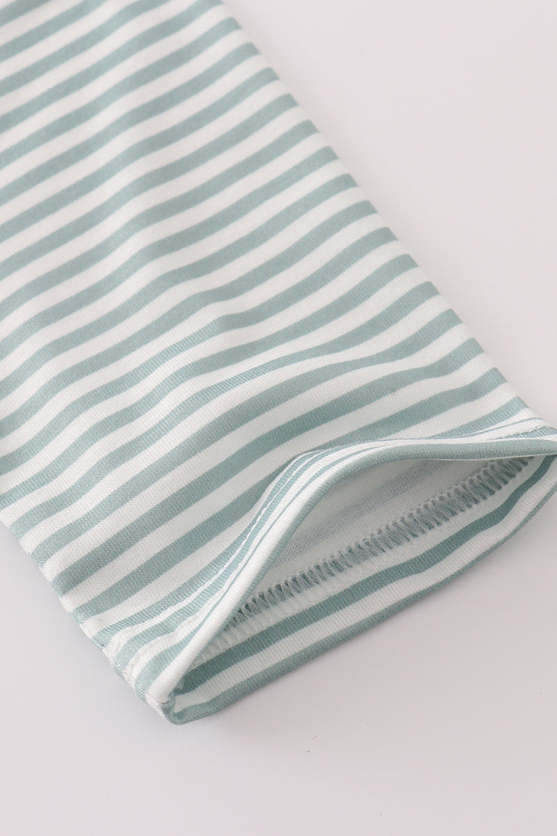 Sage stripe football french knot pants set