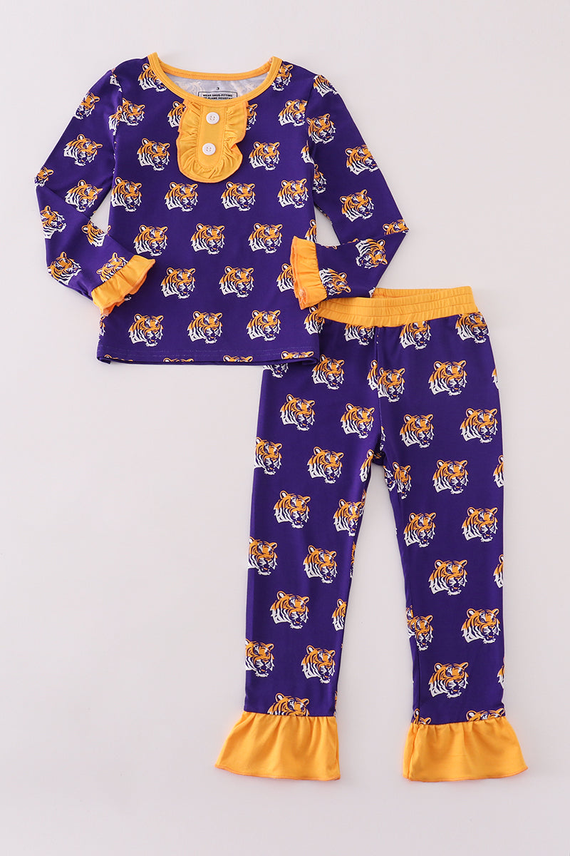 Purple LSU geaux tiger bamboo ruffle pajamas set