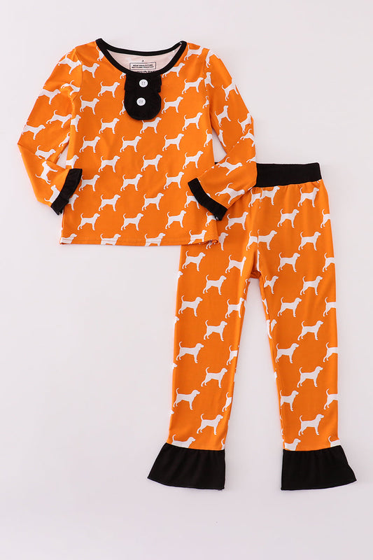 Orange Tennessee bamboo ruffle pajamas set