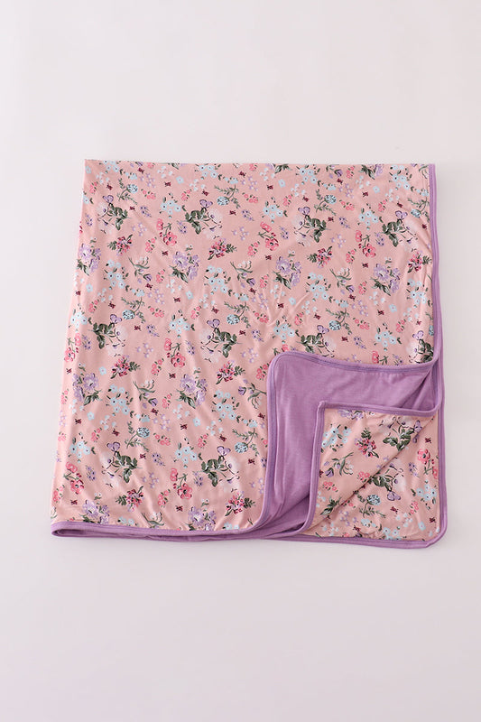 Purple floral print bamboo blanket