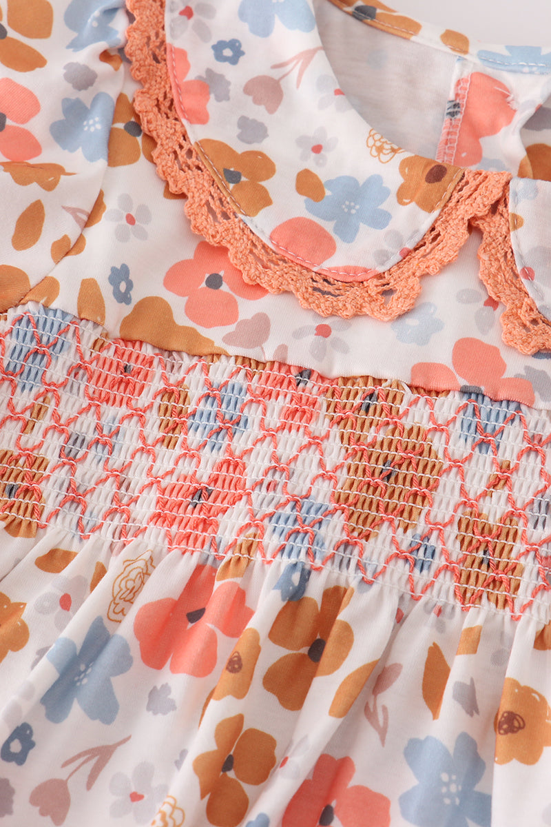 Floral print smocked ruffle bubble