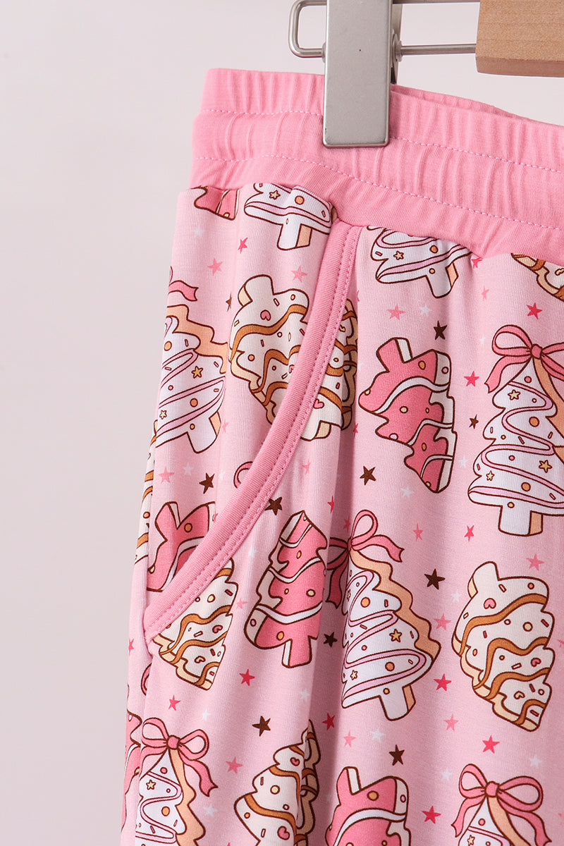 Pink christmas tree bamboo mom pajamas pants set