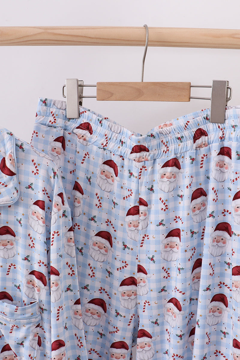 Blue santa claus bamboo dad pajamas set
