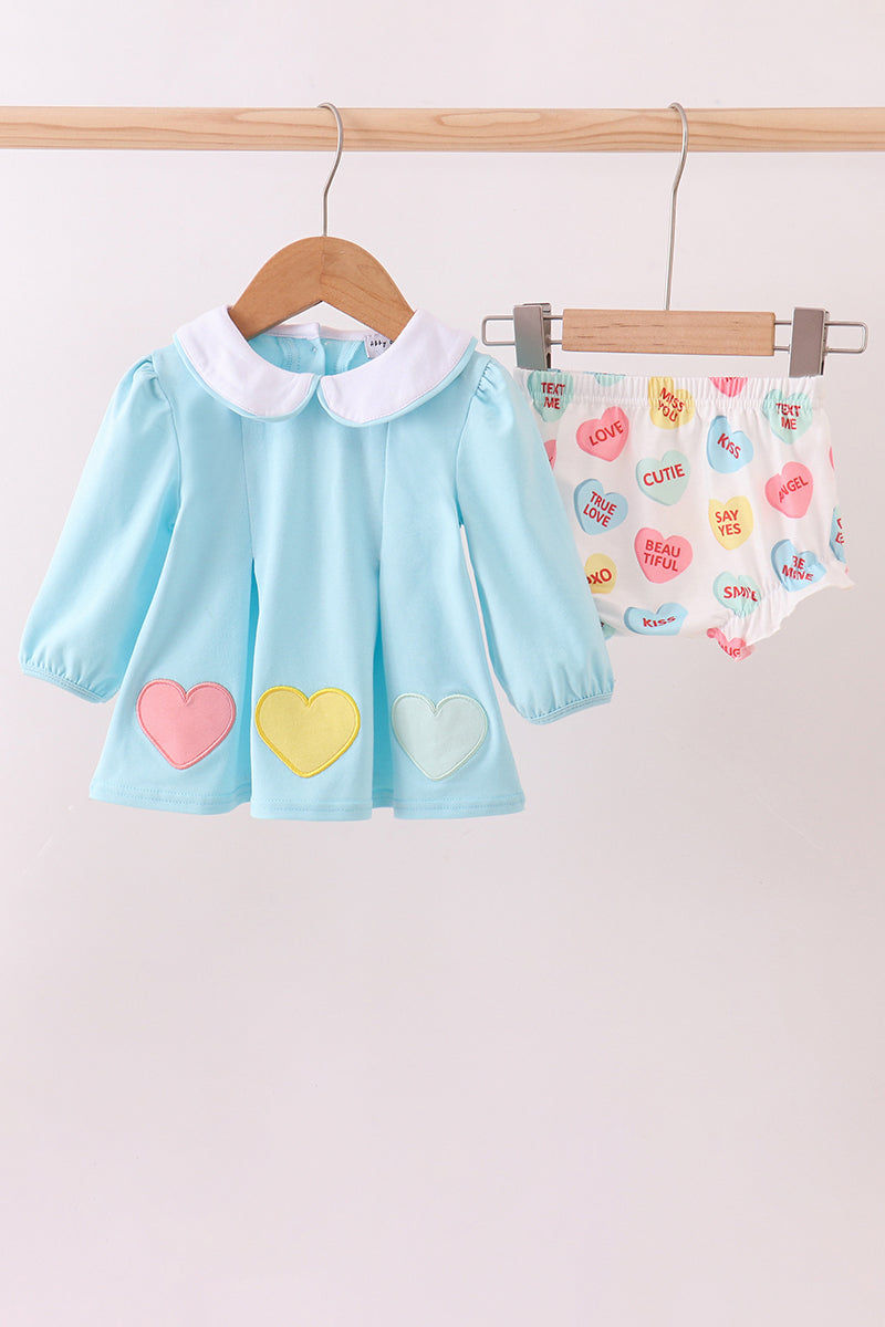 Blue heart applique bloomer set