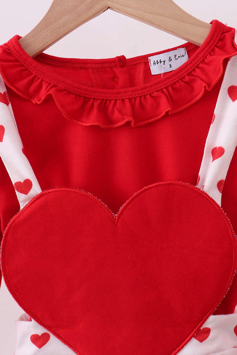 Red heart applique ruffle jumpsuit set
