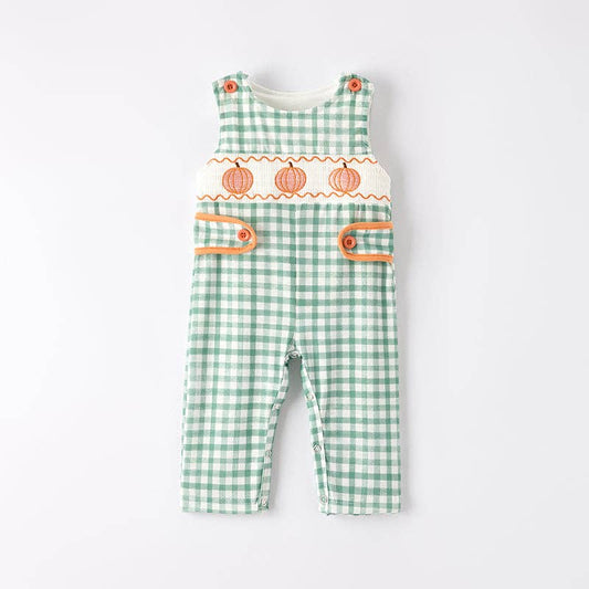 Green Plaid Halloween Pumpkin Romper